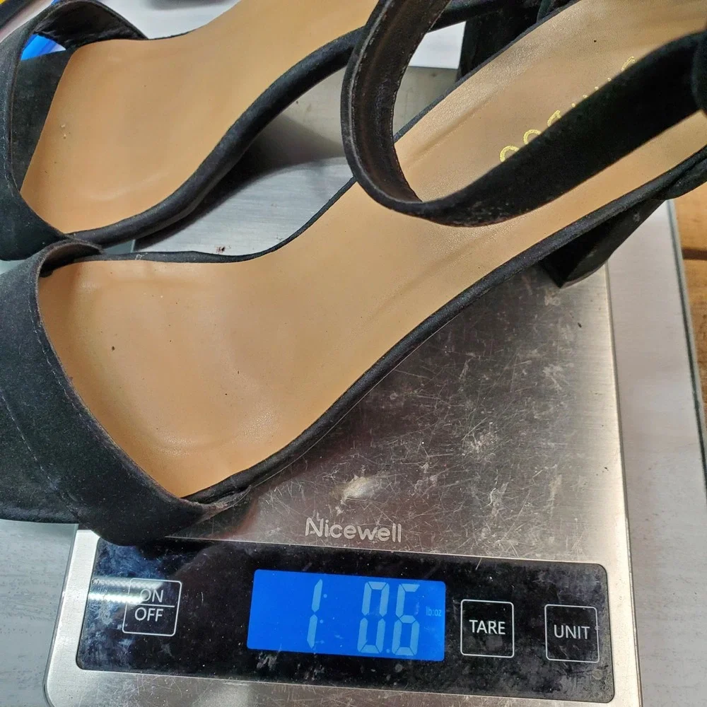 Bamboo Black Suede Ankle Strap Block Heel Sandals Women Size 10